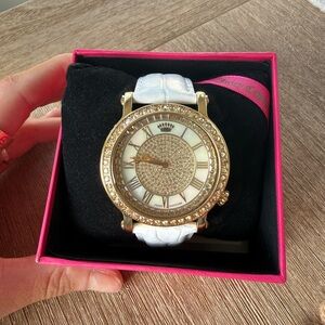 Juicy Couture Gold-Tone Crystal Watch with White Strap